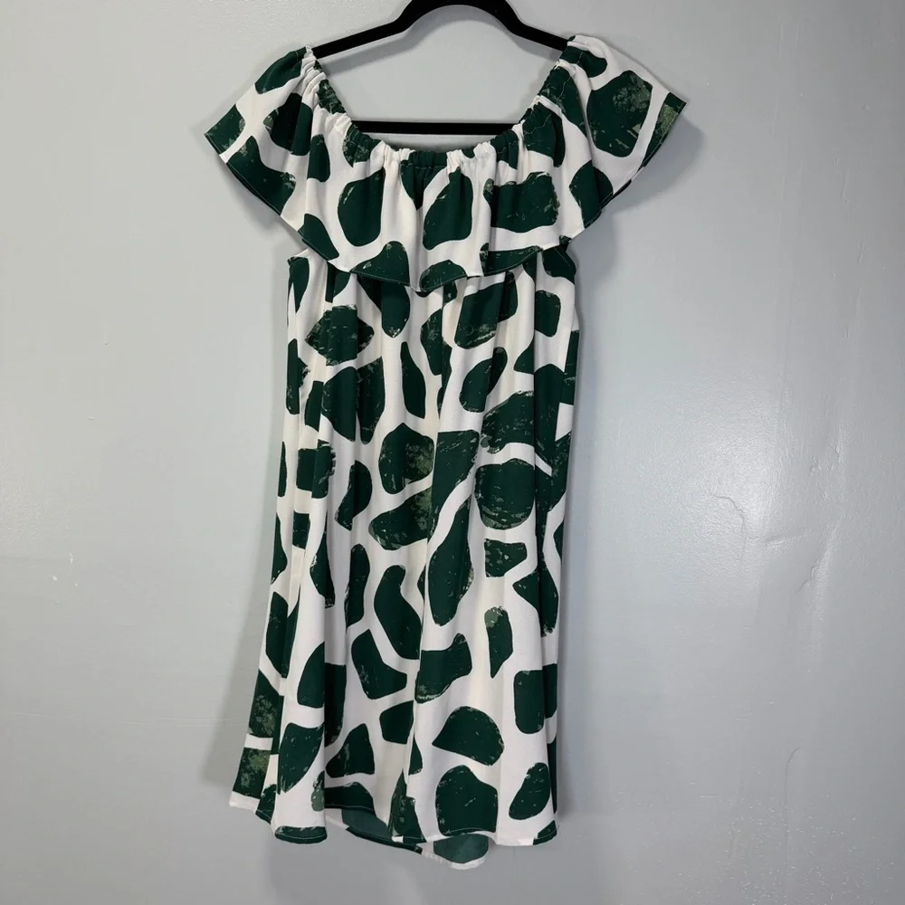 Nine West‎ Green and White Spotted Off-Shoulder Dress Size Medium